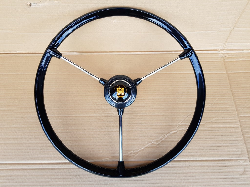 Black 3 spoke steering wheel for VW type 2 early bay window 1967 to 1973