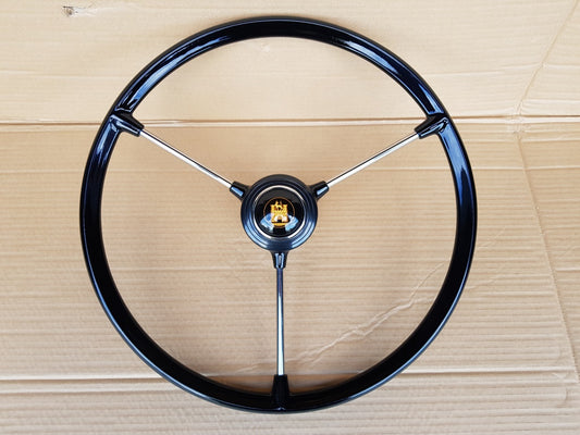 Black 3 spoke steering wheel for VW type 2 early bay window 1967 to 1973