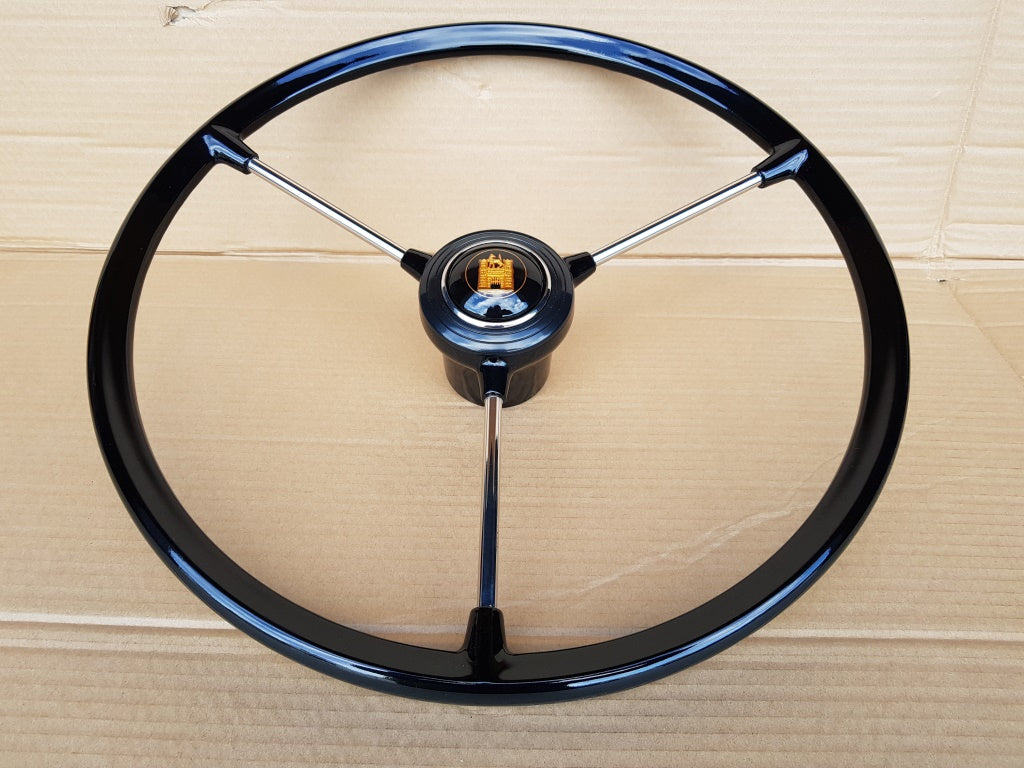 Black 3 spoke steering wheel for VW type 2 early bay window 1967 to 1973