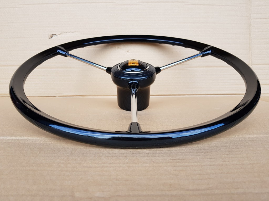 Black 3 spoke steering wheel for VW type 2 early bay window 1967 to 1973