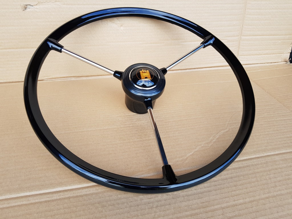 Black 3 spoke steering wheel for VW type 2 early bay window 1967 to 1973
