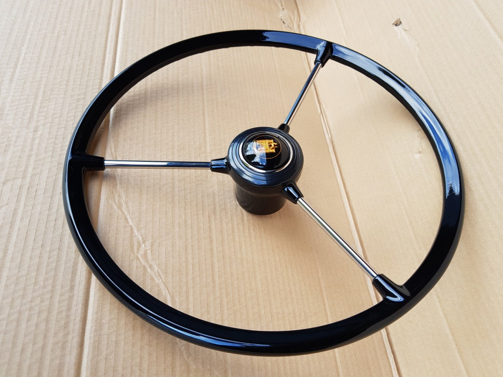 Black 3 spoke steering wheel for VW type 2 early bay window 1967 to 1973