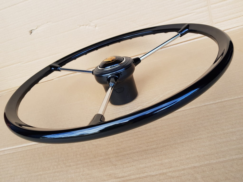 Black 3 spoke steering wheel for VW type 2 early bay window 1967 to 1973