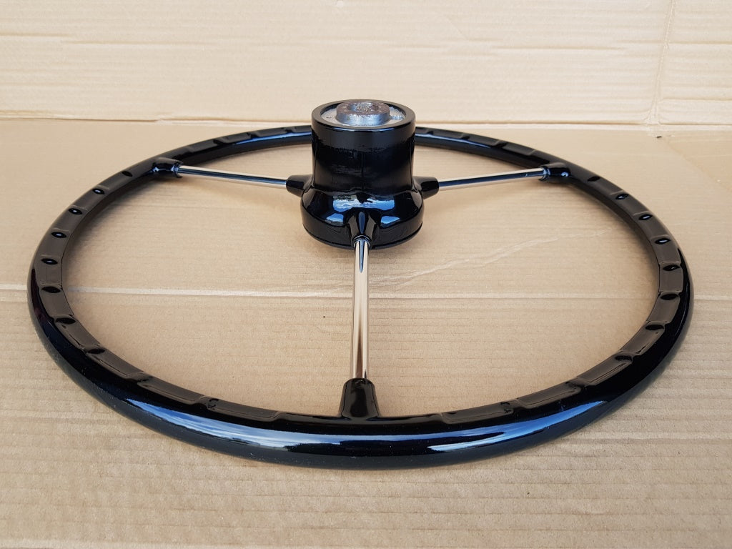 Black 3 spoke steering wheel for VW type 2 early bay window 1967 to 1973