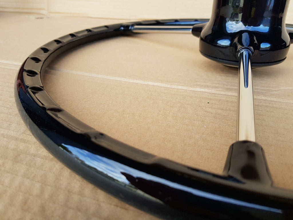 Black 3 spoke steering wheel for VW type 2 early bay window 1967 to 1973
