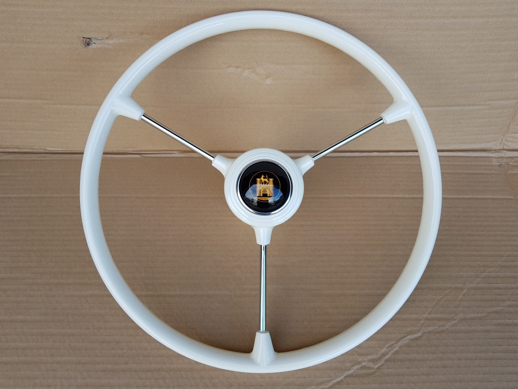 White ivory 3 spoke steering wheel for vw type 1 and type 3 including ghia 1959 to 1974