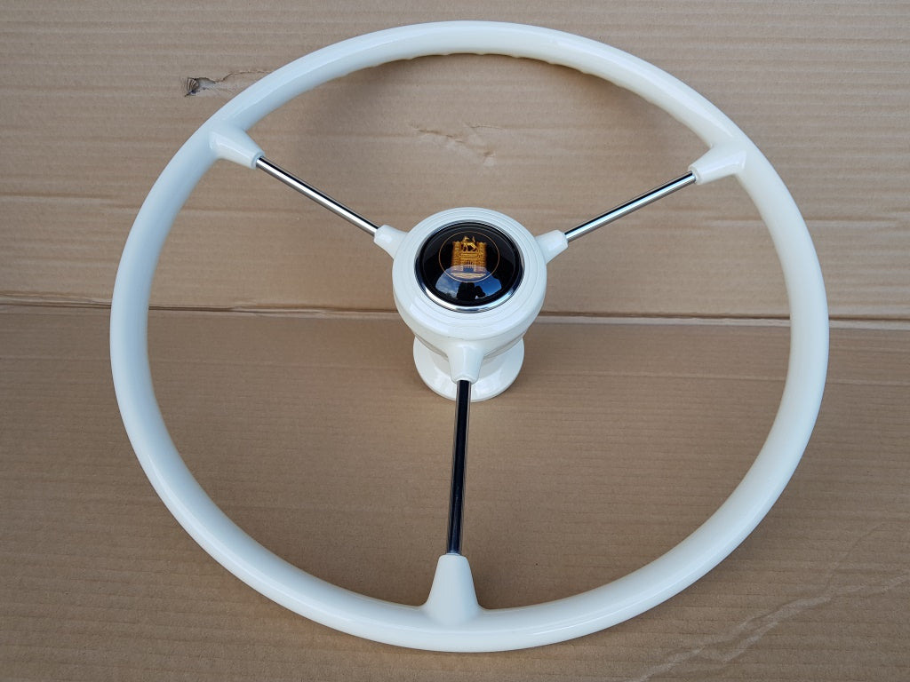 White ivory 3 spoke steering wheel for vw type 1 and type 3 including ghia 1959 to 1974