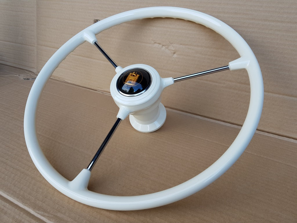 White ivory 3 spoke steering wheel for vw type 1 and type 3 including ghia 1959 to 1974