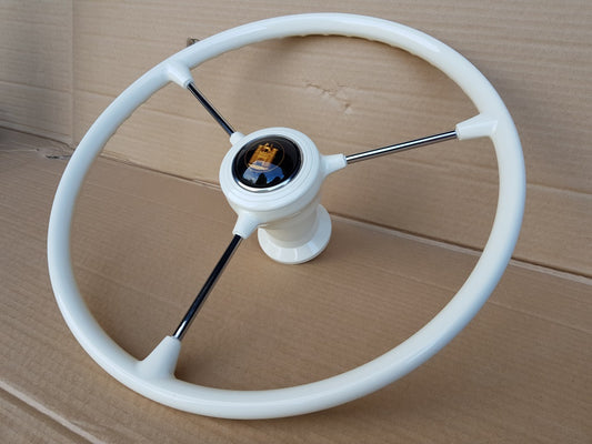 White ivory 3 spoke steering wheel for vw type 1 and type 3 including ghia 1959 to 1974