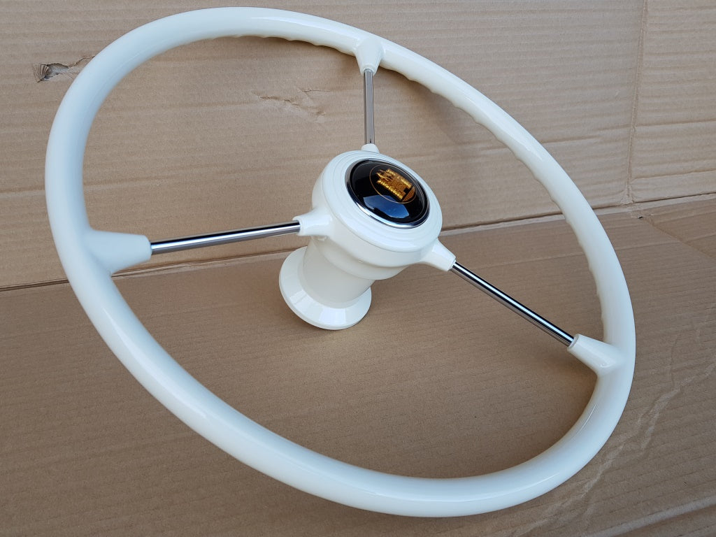 White ivory 3 spoke steering wheel for vw type 1 and type 3 including ghia 1959 to 1974