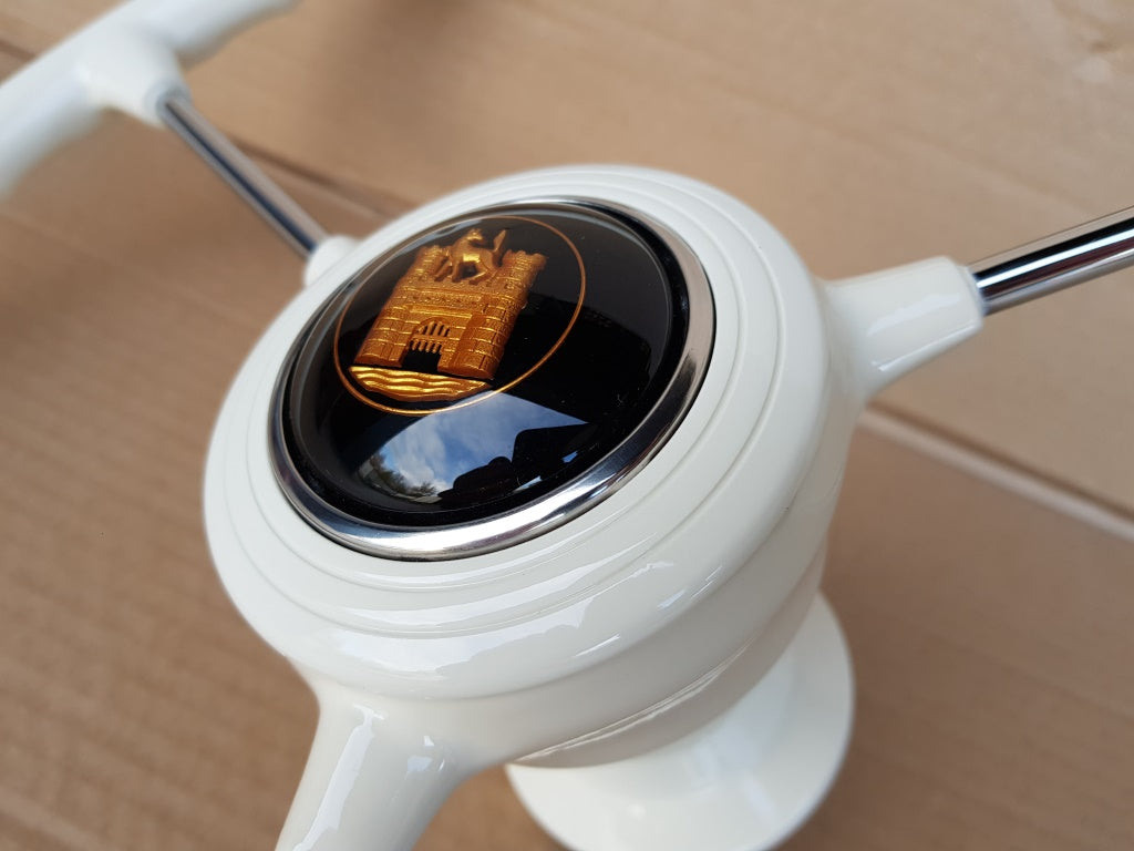 White ivory 3 spoke steering wheel for vw type 1 and type 3 including ghia 1959 to 1974