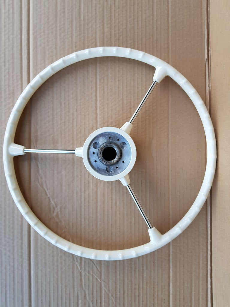 White ivory 3 spoke steering wheel for vw type 1 and type 3 including ghia 1959 to 1974