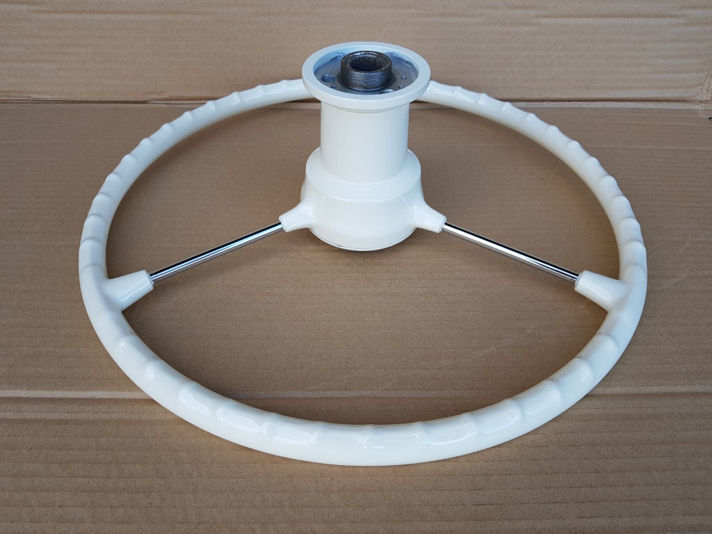 White ivory 3 spoke steering wheel for vw type 1 and type 3 including ghia 1959 to 1974