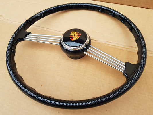 'USED' Porsche 356 A + Pre A Style Banjo Steering Wheel with Stuttgart Crest logo Horn Button Push