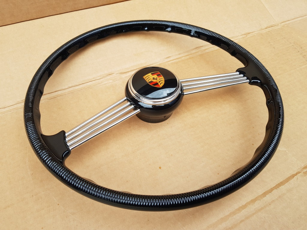 'USED' Porsche 356 A + Pre A Style Banjo Steering Wheel with Stuttgart Crest logo Horn Button Push