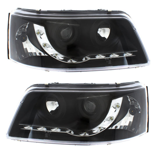 VW Transporter Camper T5 2003-2010 LED DRL Headlights Headlamps Black Projector